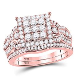 Round Diamond Bridal Wedding Ring Band Set 1 Cttw 14kt Rose Gold - REF-82M9H