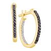 Image 1 : Womens Round Black Color Enhanced Diamond Hoop Earrings 1/4 Cttw 14kt Yellow Gold - REF-17F5W