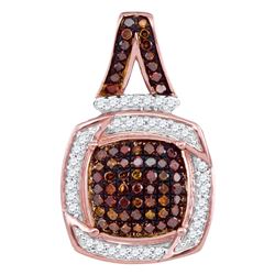 Womens Round Red Color Enhanced Diamond Square Pendant 1/4 Cttw 10kt Rose Gold - REF-23R9X