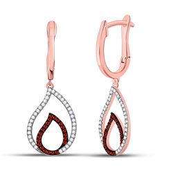 Womens Round Red Color Enhanced Diamond Teardrop Dangle Earrings 1/3 Cttw 10kt Rose Gold - REF-27Y9N