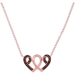 Womens Round Red Color Enhanced Diamond Heart Necklace 1/10 Cttw 10kt Rose Gold - REF-13X9A