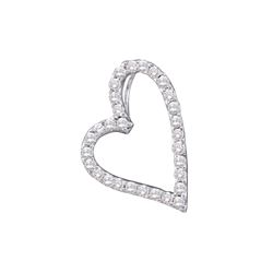 Womens Round Diamond Sideways Heart Frame Pendant 1/5 Cttw 14kt White Gold - REF-14R9X