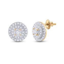 Womens Round Diamond Circle Earrings 1/4 Cttw 10kt Yellow Gold - REF-19R5X