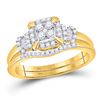 Image 1 : Round Diamond Square Bridal Wedding Ring Band Set 3/8 Cttw 10kt Yellow Gold - REF-35F5W