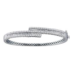 Womens Baguette Diamond Bypass Bangle Bracelet 1-1/2 Cttw 14kt White Gold - REF-142X5A