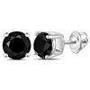 Image 1 : Unisex Round Black Color Enhanced Diamond Solitaire Stud Earrings 4 Cttw 10kt White Gold - REF-49M9H
