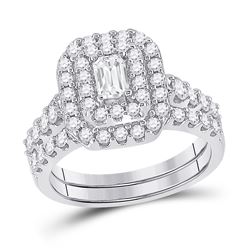 Emerald Diamond Bridal Wedding Ring Band Set 1-1/2 Cttw  14kt White Gold - REF-145Y5N