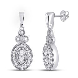 Womens Round Diamond Oval Dangle Earrings 1/4 Cttw 10kt White Gold - REF-21M5H