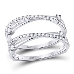 Womens Round Diamond Wedding Wrap Ring Guard Enhancer 3/8 Cttw 14kt White Gold - REF-38N9F