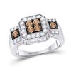 Image 1 : Womens Round Brown Diamond Cluster Ring 1 Cttw 14kt White Gold - REF-56K5Y