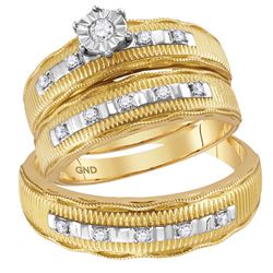 His Hers Round Diamond Solitaire Matching Wedding Set 1/4 Cttw 10kt Yellow Gold - REF-38X9A