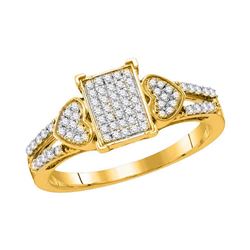 Womens Round Diamond Rectangle Heart Ring 1/4 Cttw 10kt Yellow Gold - REF-20H9R