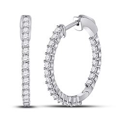 Womens Round Diamond Single Row Hoop Earrings 1-1/2 Cttw 14kt White Gold - REF-87H5R