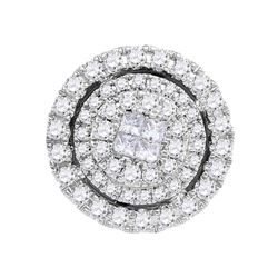 Womens Princess Round Diamond Cluster Pendant 1/2 Cttw 14kt White Gold - REF-41K9Y