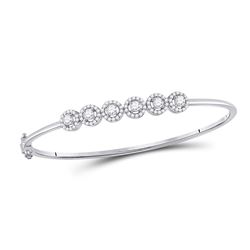 Womens Round Diamond Halo Bangle Bracelet 1 Cttw 14kt White Gold - REF-113W9K