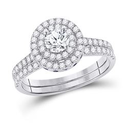 Round Diamond Bridal Wedding Ring Band Set 1-1/3 Cttw 14kt White Gold - REF-164X5A