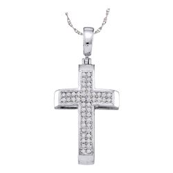 Womens Round Diamond Cross Pendant 1/6 Cttw 10kt White Gold - REF-12R9X