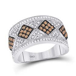 Womens Round Brown Diamond Band Ring 5/8 Cttw 10kt White Gold - REF-30N9F