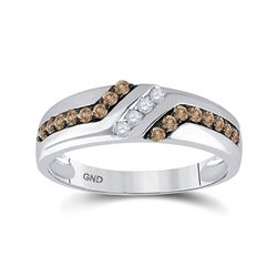 Mens Round Brown Diamond Wedding Band Ring 1/3 Cttw 10kt White Gold - REF-27K9Y