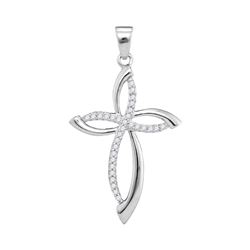Womens Round Diamond Cross Pendant 1/4 Cttw 10kt White Gold - REF-15W9K