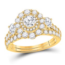 Round Diamond Bridal Wedding Ring Band Set 2 Cttw 14kt Yellow Gold - REF-197H5R