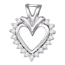 Womens Round Diamond Heart Pendant 1/4 Cttw 10kt White Gold - REF-19Y5N