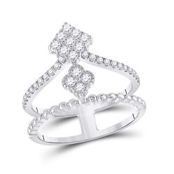 Womens Round Diamond Offset Square Fashion Ring 1/2 Cttw 10kt White Gold - REF-32W5K