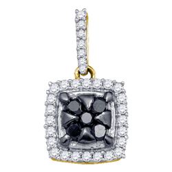 Womens Round Black Color Enhanced Diamond Square Cluster Pendant 1/2 Cttw 10kt Yellow Gold - REF-18W