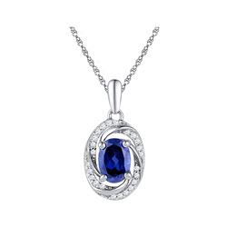 Womens Oval Lab-Created Blue Sapphire Solitaire Diamond Pendant 1-1/3 Cttw 10kt White Gold - REF-10H