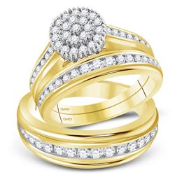 His Hers Round Diamond Cluster Matching Wedding Set 1 Cttw 10kt Yellow Gold - REF-63K9Y