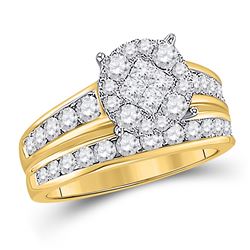 Diamond Cluster Bridal Wedding Ring Band Set 1/2 Cttw 14kt Yellow Gold - REF-68M5H