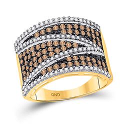 Womens Round Brown Diamond Stripe Band Ring 1 Cttw 10kt Yellow Gold - REF-35W5K