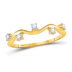 Womens Round Diamond Wave Stackable Band Ring 1/8 Cttw 10kt Yellow Gold - REF-15H9R
