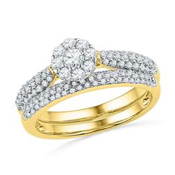 Round Diamond Cluster Bridal Wedding Ring Band Set 5/8 Cttw 10kt Yellow Gold - REF-36W9K
