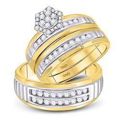 His Hers Round Diamond Cluster Matching Wedding Set 3/4 Cttw 14kt Two-tone Gold - REF-76X5A
