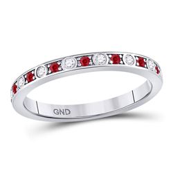Womens Round Ruby Diamond Single Row Stackable Band Ring 1/3 Cttw 10kt White Gold - REF-14R9X
