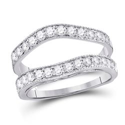 Womens Round Diamond Milgrain Wrap Ring Guard Enhancer 1 Cttw 14kt White Gold - REF-68A5M