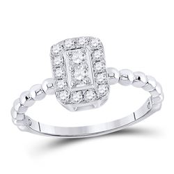 Womens Round Diamond Beaded Rectangle Cluster Ring 1/3 Cttw 10kt White Gold - REF-26N5F