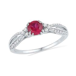 Womens Round Lab-Created Ruby Solitaire Diamond Split-shank Ring 7/8 Cttw 10kt White Gold - REF-16X5