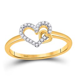 Womens Round Diamond Heart Ring 1/12 Cttw 10kt Yellow Gold - REF-11H9R