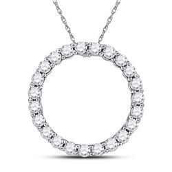 Womens Round Diamond Circle Pendant 1/4 Cttw 14kt White Gold - REF-16X9A