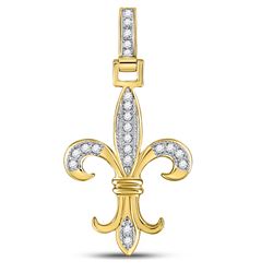 Mens Round Diamond Fleur-de-Lis Charm Pendant 1/10 Cttw 10kt Yellow Gold - REF-12Y9N