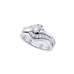 Round Diamond Swirl Bridal Wedding Ring Band Set 1/2 Cttw 14kt White Gold - REF-72R9X