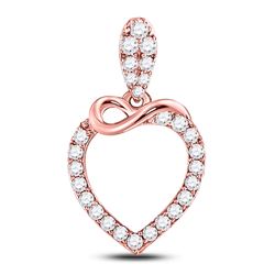 Womens Round Diamond Outline Heart Pendant 1/3 Cttw 10kt Rose Gold - REF-19W5K