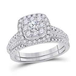 Round Diamond Bridal Wedding Ring Band Set 1 Cttw 14kt White Gold - REF-90H5R