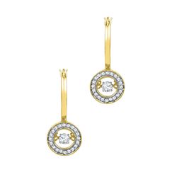 Womens Round Diamond Moving Dangle Earrings 1/3 Cttw 10kt Yellow Gold - REF-38K9Y