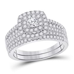 Round Diamond Bridal Wedding Ring Band Set 1 Cttw 10kt White Gold - REF-82R9X