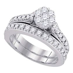 Round Diamond Bridal Wedding Ring Band Set 1 Cttw 14kt White Gold - REF-101H5R