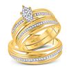 Image 1 : His Hers Round Diamond Cluster Matching Wedding Set 1/4 Cttw 10kt Yellow Gold - REF-38X9A
