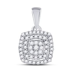 Womens Round Diamond Square Frame Cluster Pendant 1/8 Cttw 10kt White Gold - REF-10F5W